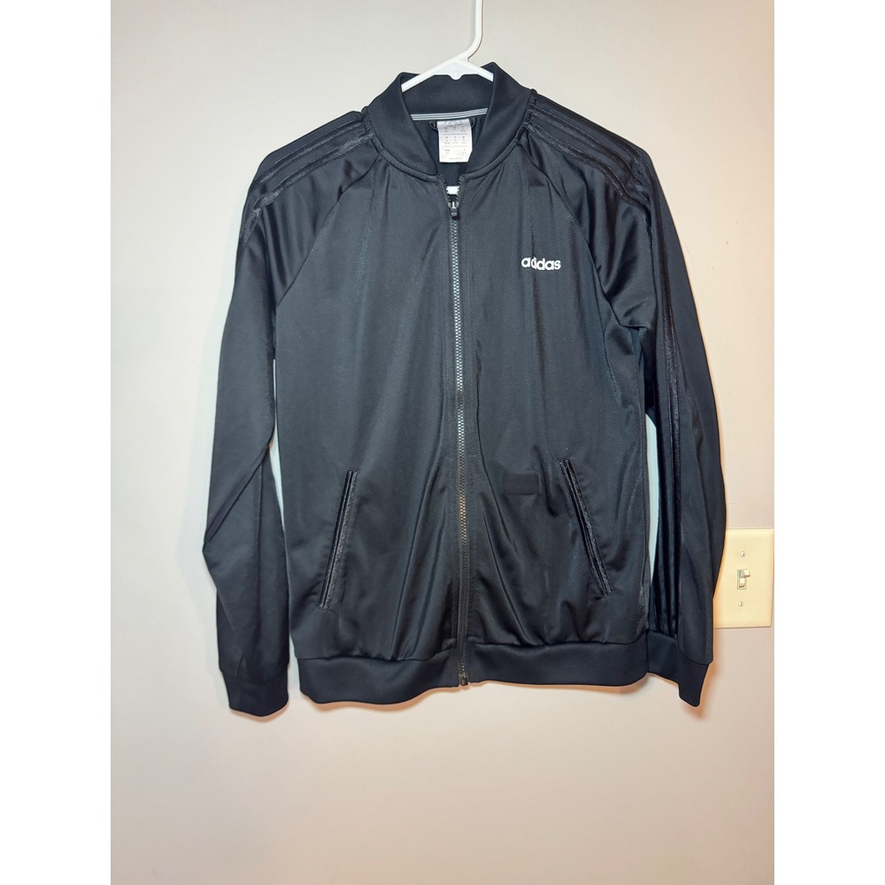 Adidas Mens Track Jacket Black Tonal 3-Stripe Full Zip Bomber Style Size Medium